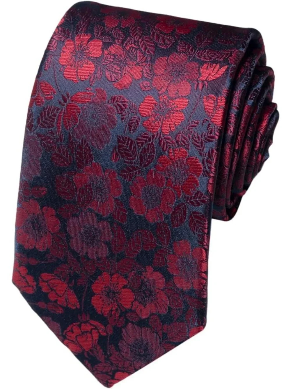 Men Burgundy 100% Microfiber Floral Jacquard Formal Classic Necktie For Business